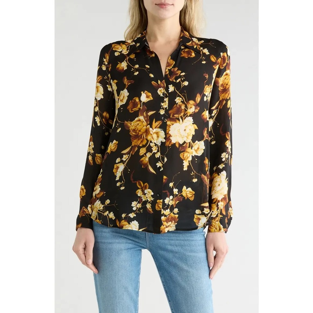 NWT L'AGENCE Nina Long Sleeve Top Black Multi Ikebana Size S